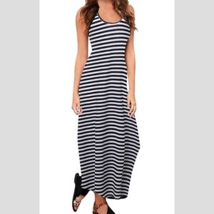 Plus Size Black & White Striped Maxi Dress